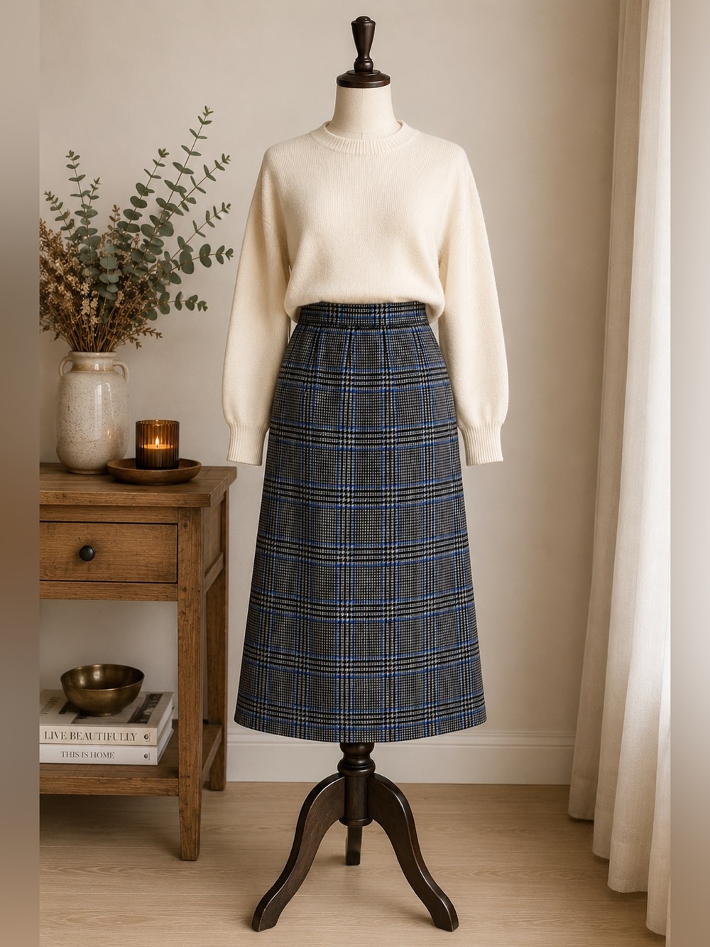 Vintage 70s 80s Prestige of Boston 100% Pure Wool Plaid Midi Pencil Skirt